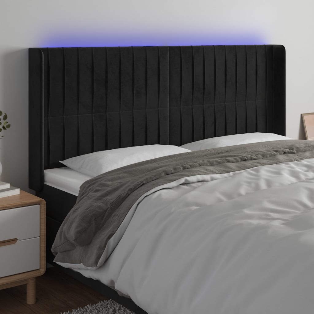 Hoofdbord LED 203x16x118/128 cm fluweel zwart is nu te koop bij PeponiXL, paradijselijk wonen!