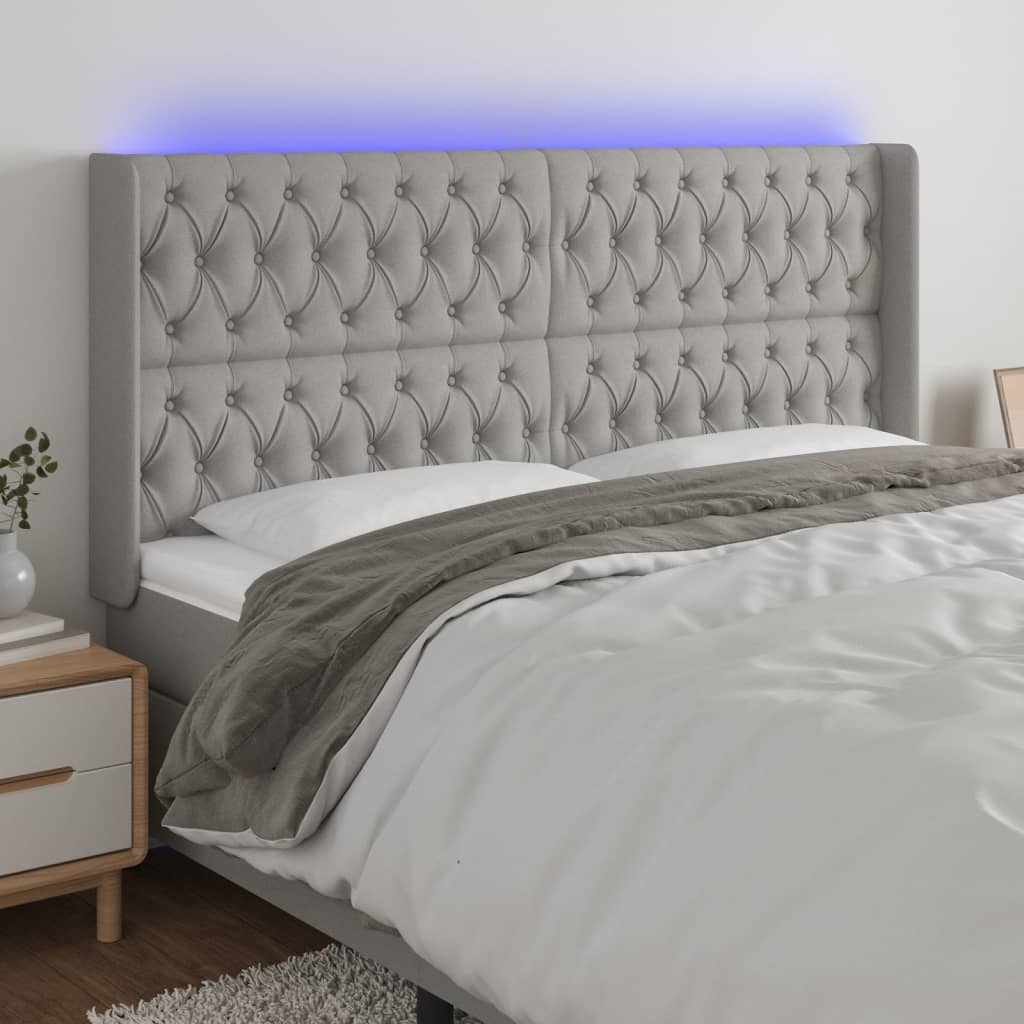 Hoofdbord LED 203x16x118/128 cm stof lichtgrijs is nu te koop bij PeponiXL, paradijselijk wonen!