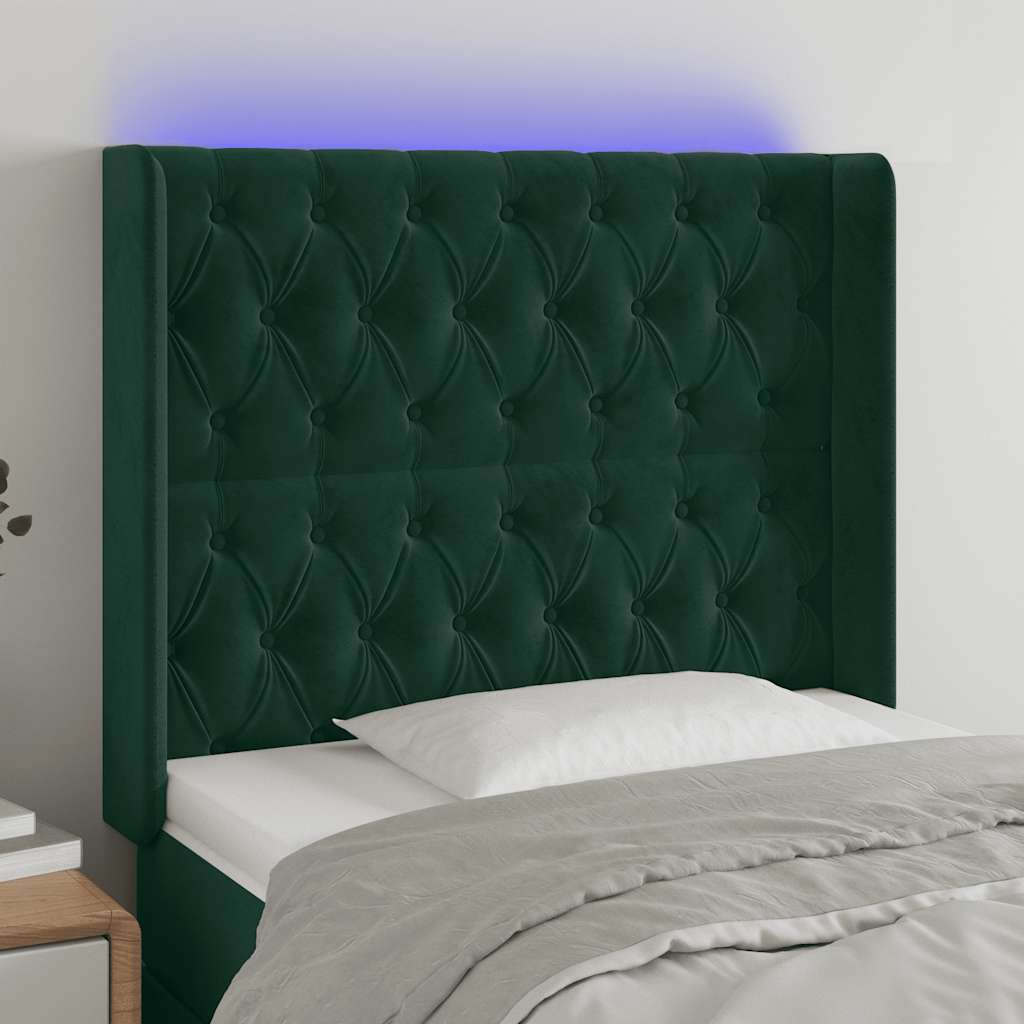Hoofdbord LED 93x16x118/128 cm fluweel donkergroen is nu te koop bij PeponiXL, paradijselijk wonen!