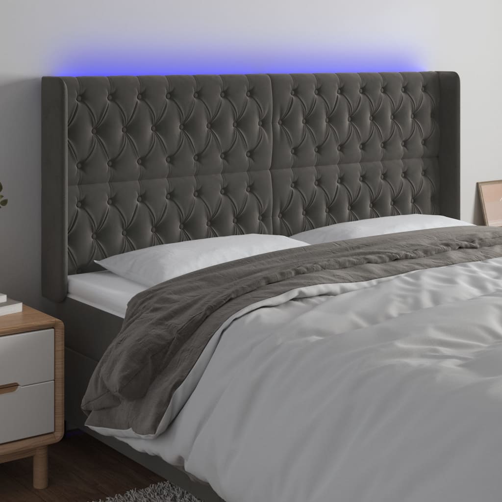 Hoofdbord LED 203x16x118/128 cm fluweel donkergrijs is nu te koop bij PeponiXL, paradijselijk wonen!
