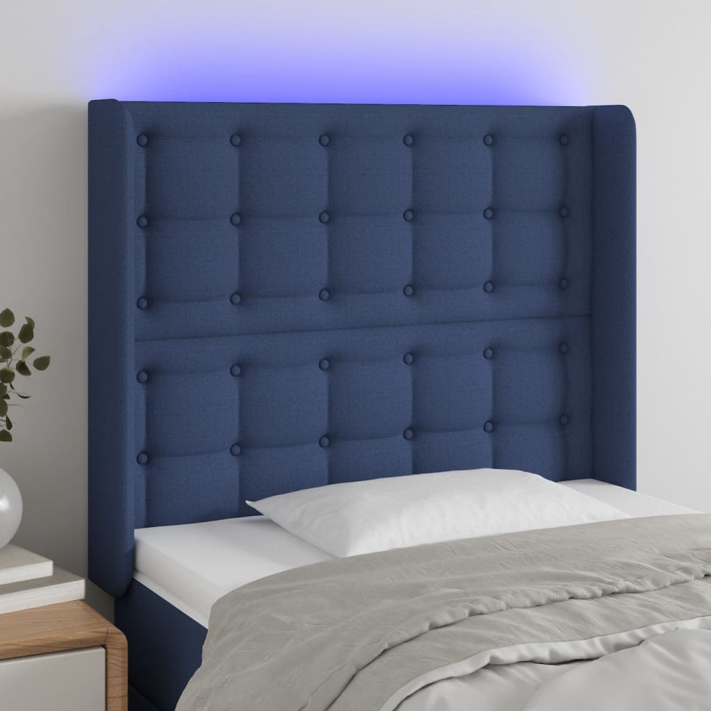 Hoofdbord LED 103x16x118/128 cm stof blauw is nu te koop bij PeponiXL, paradijselijk wonen!