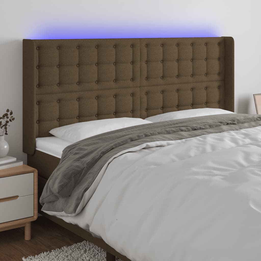 Hoofdbord LED 163x16x118/128 cm stof donkerbruin is nu te koop bij PeponiXL, paradijselijk wonen!