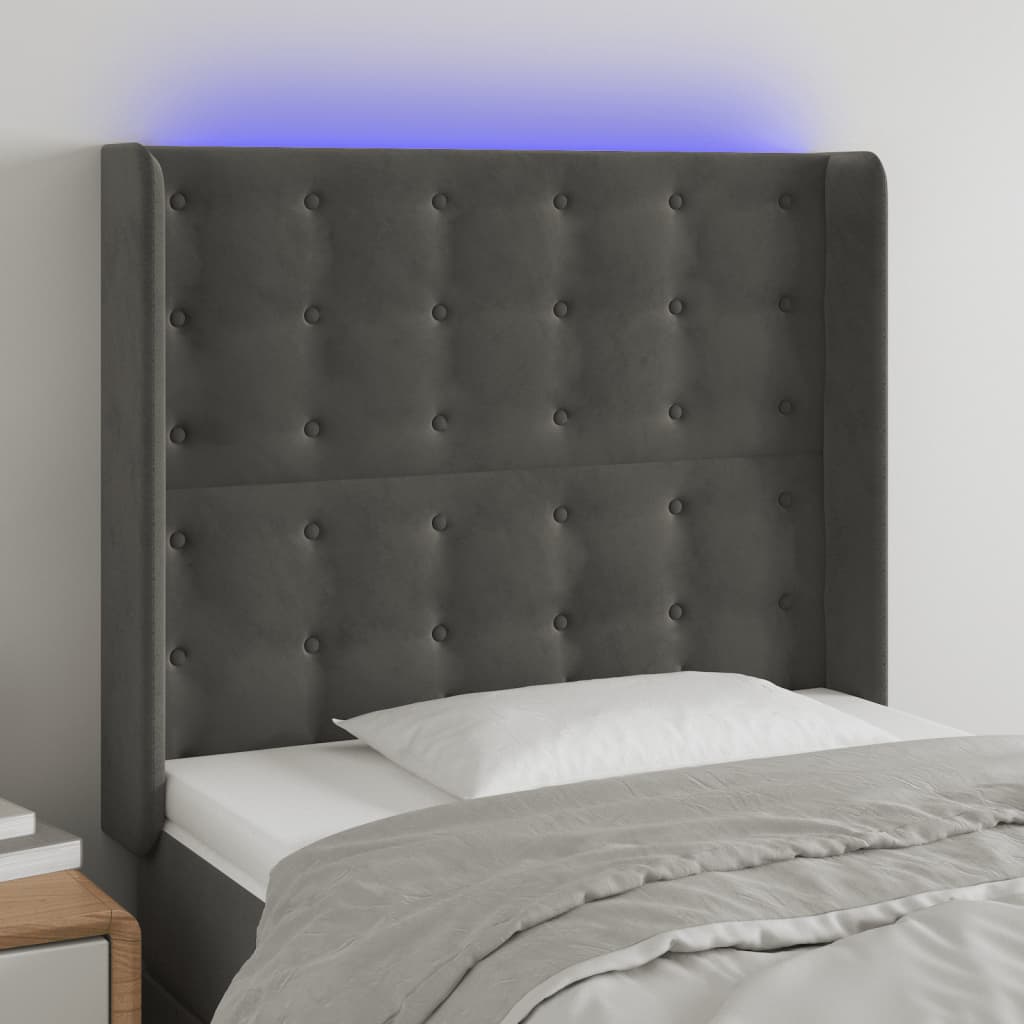 Hoofdbord LED 83x16x118/128 cm fluweel donkergrijs is nu te koop bij PeponiXL, paradijselijk wonen!