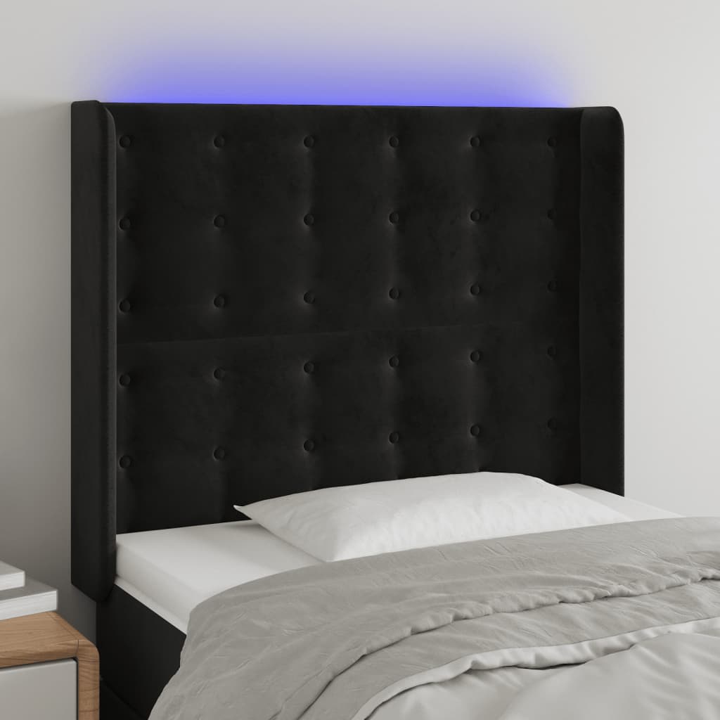 Hoofdbord LED 83x16x118/128 cm fluweel zwart is nu te koop bij PeponiXL, paradijselijk wonen!