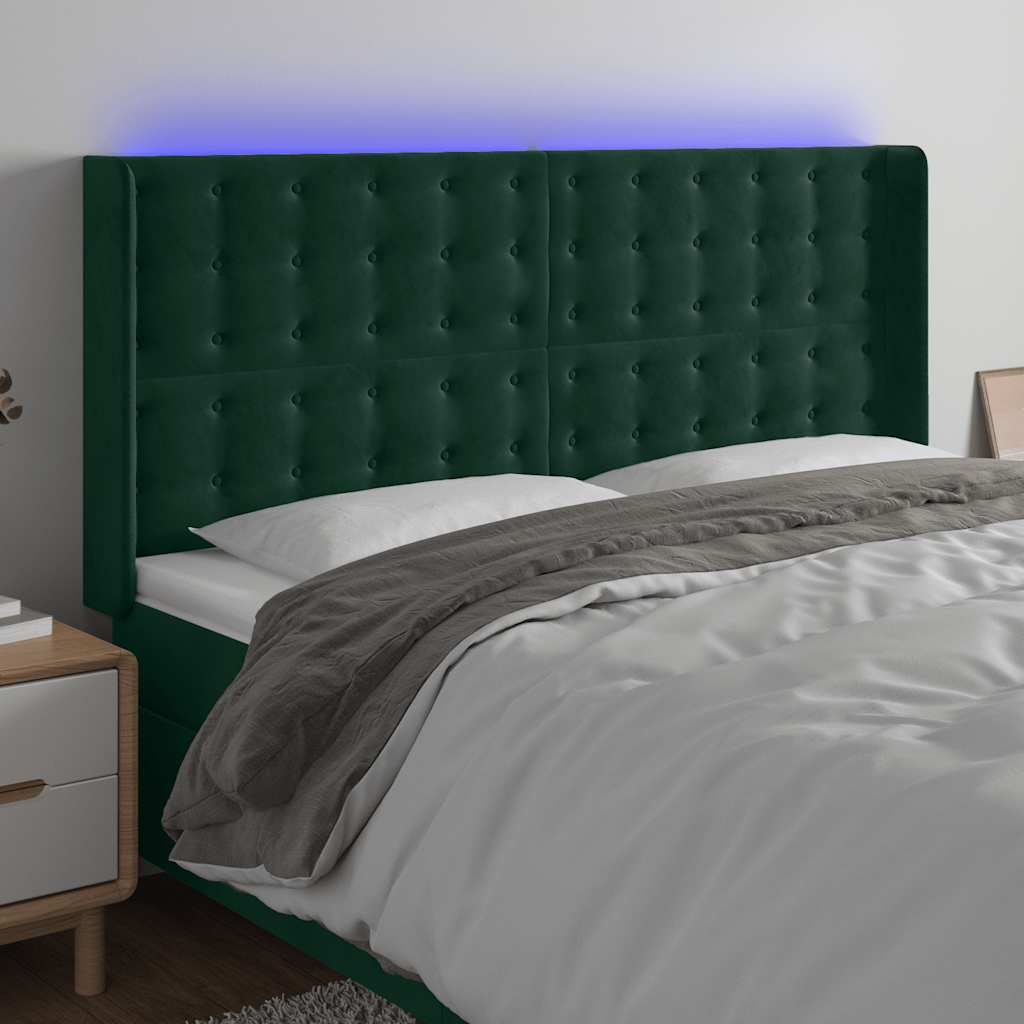 Hoofdbord LED 203x16x118/128 cm fluweel donkergroen is nu te koop bij PeponiXL, paradijselijk wonen!