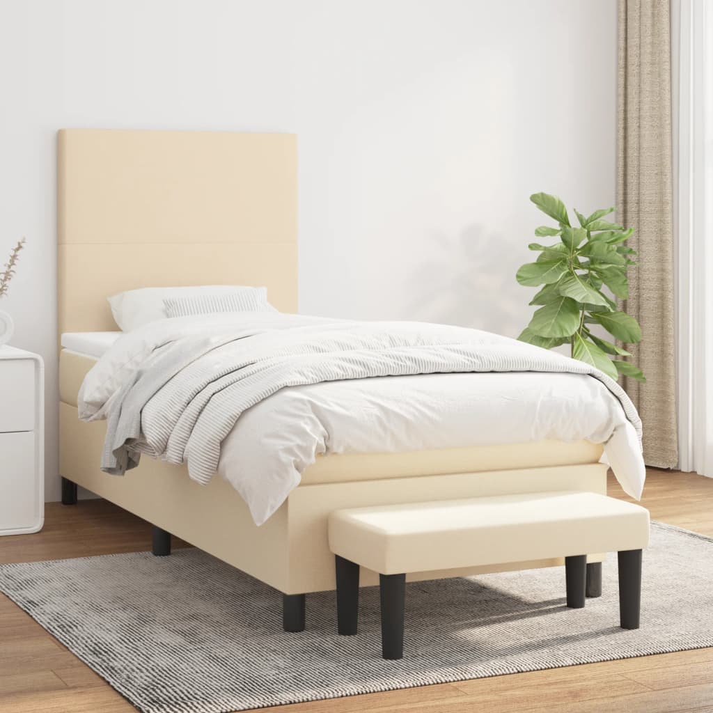 Boxspring met matras stof crèmekleurig 90x190 cm is nu te koop bij PeponiXL, paradijselijk wonen!