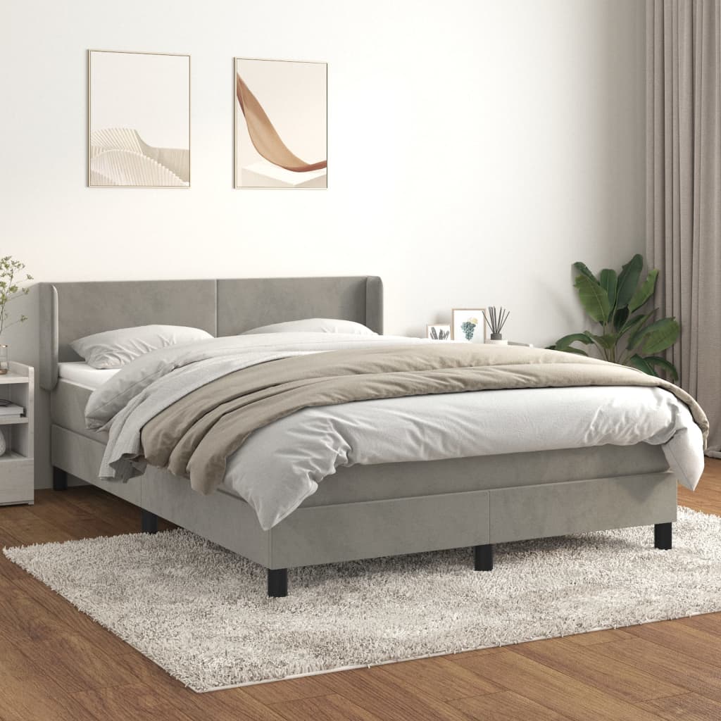 Boxspring met matras fluweel lichtgrijs 140x200 cm is nu te koop bij PeponiXL, paradijselijk wonen!