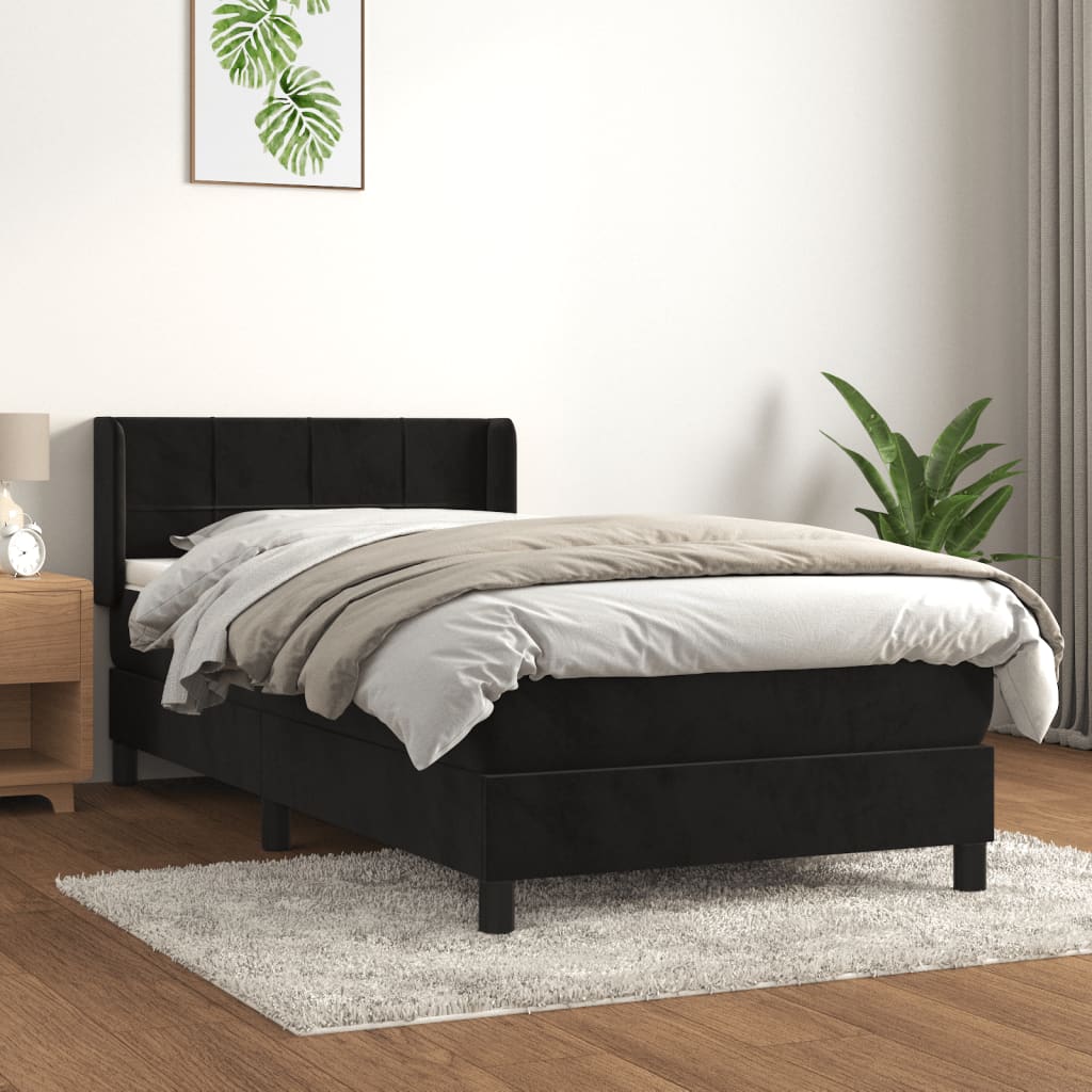 Boxspring met matras fluweel zwart 90x200 cm is nu te koop bij PeponiXL, paradijselijk wonen!