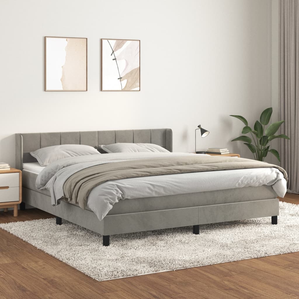 Boxspring met matras fluweel lichtgrijs 160x200 cm is nu te koop bij PeponiXL, paradijselijk wonen!