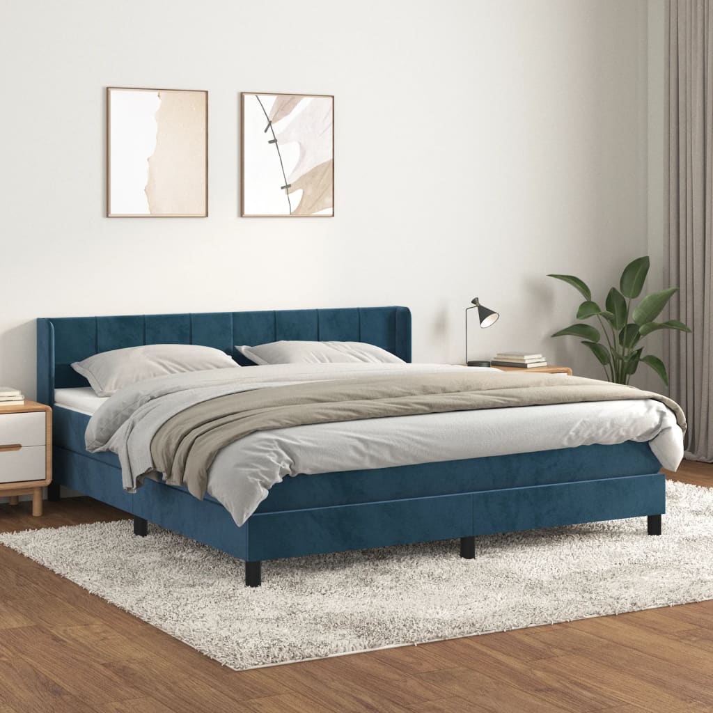 Boxspring met matras fluweel donkerblauw 160x200 cm is nu te koop bij PeponiXL, paradijselijk wonen!