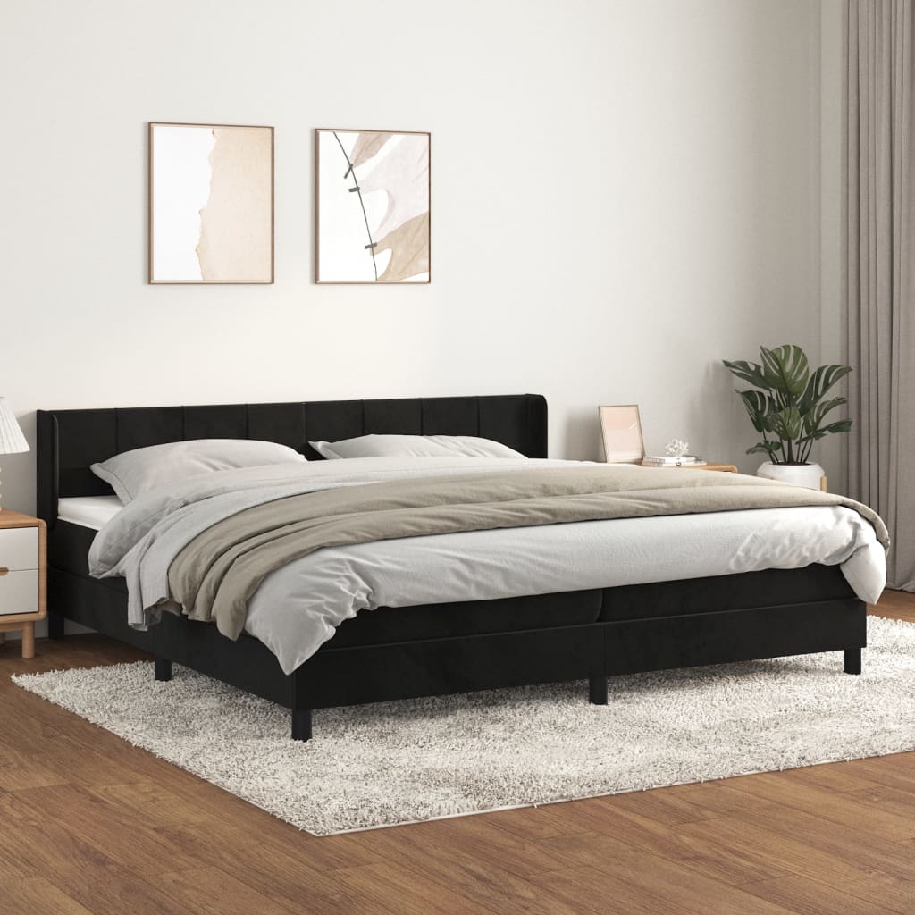 Boxspring met matras fluweel zwart 200x200 cm is nu te koop bij PeponiXL, paradijselijk wonen!