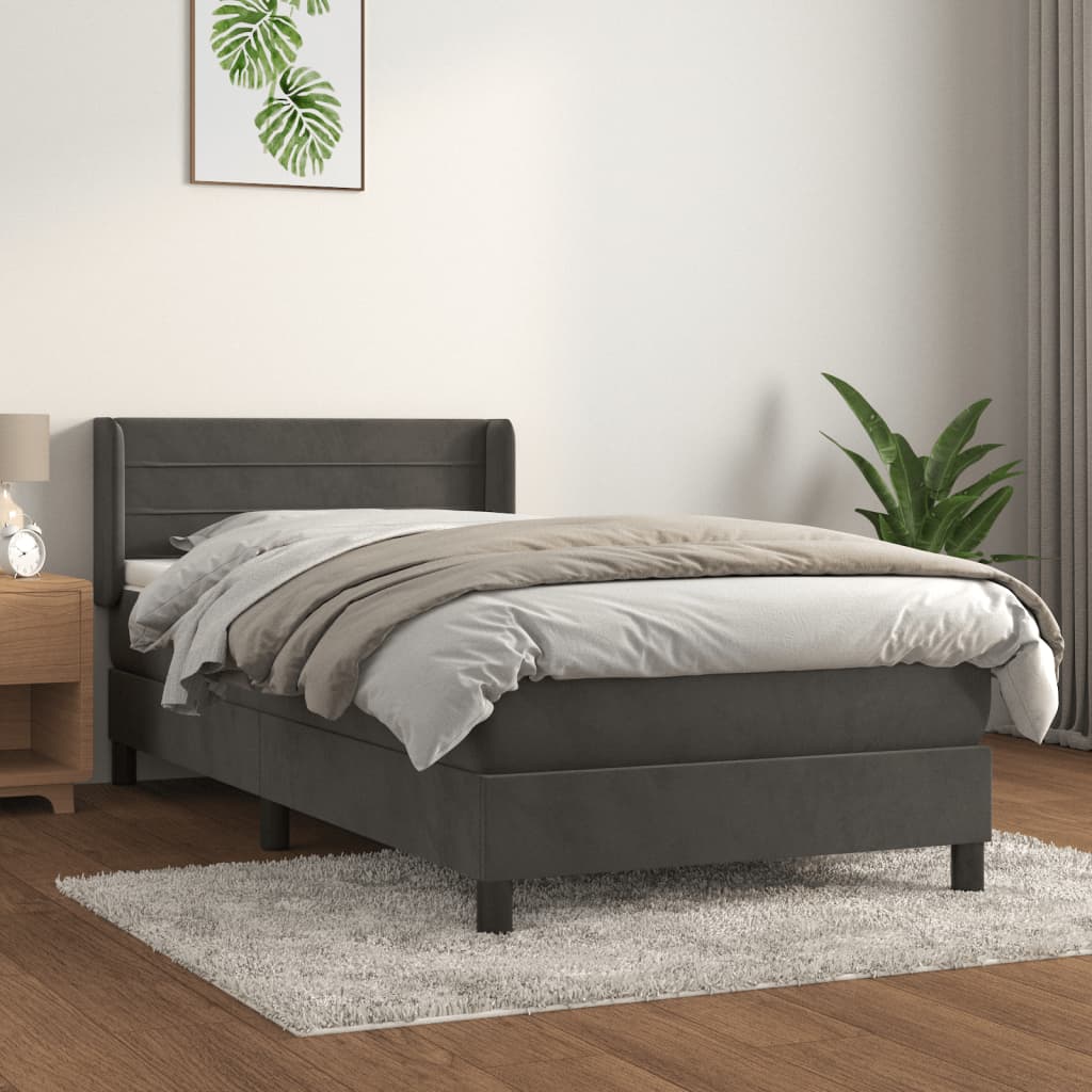 Boxspring met matras fluweel donkergrijs 90x190 cm is nu te koop bij PeponiXL, paradijselijk wonen!