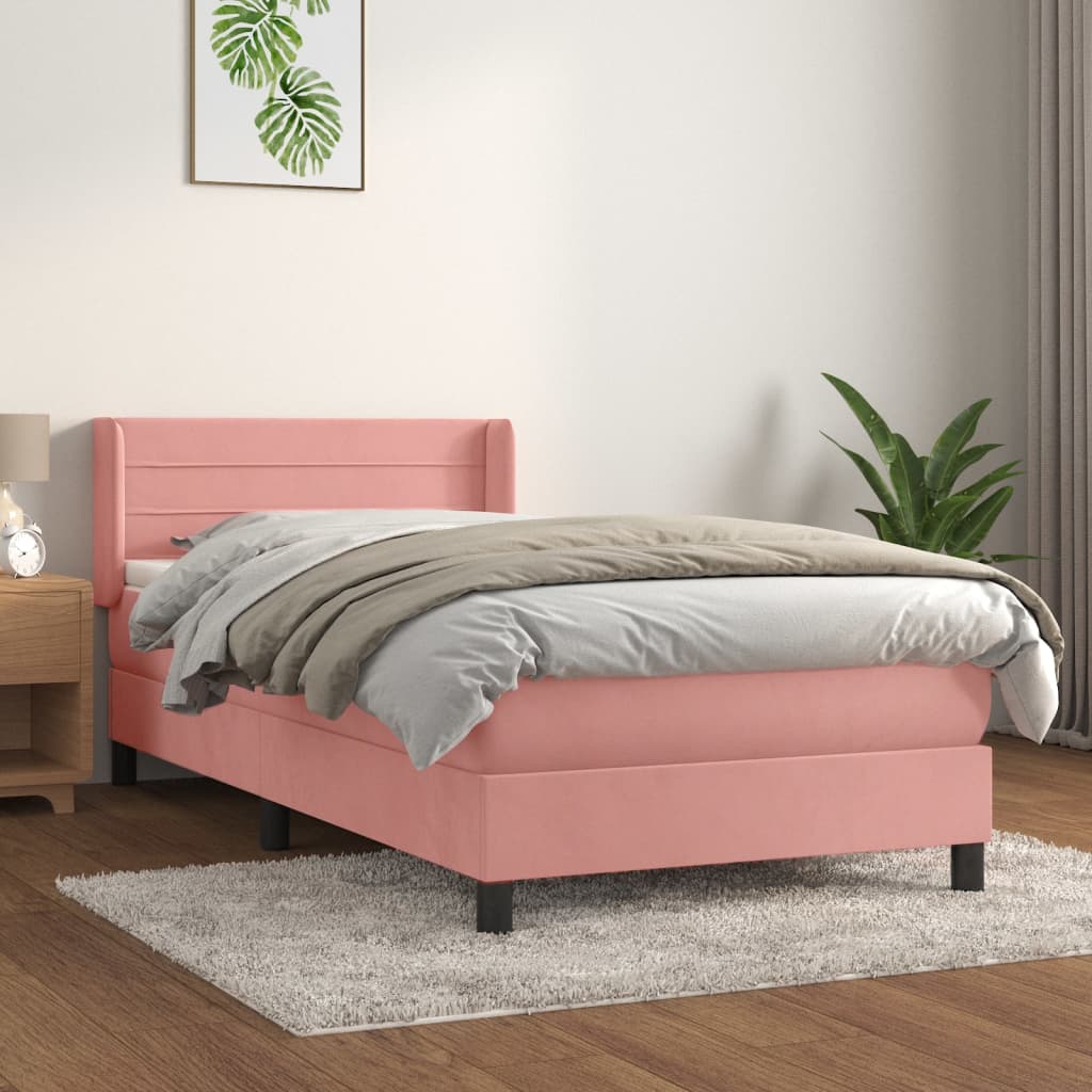 Boxspring met matras fluweel roze 100x200 cm is nu te koop bij PeponiXL, paradijselijk wonen!