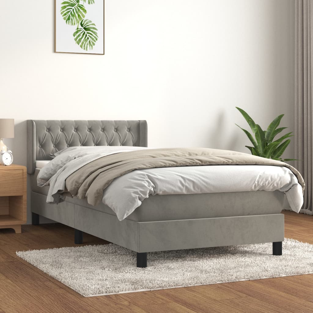 Boxspring met matras fluweel lichtgrijs 90x190 cm is nu te koop bij PeponiXL, paradijselijk wonen!