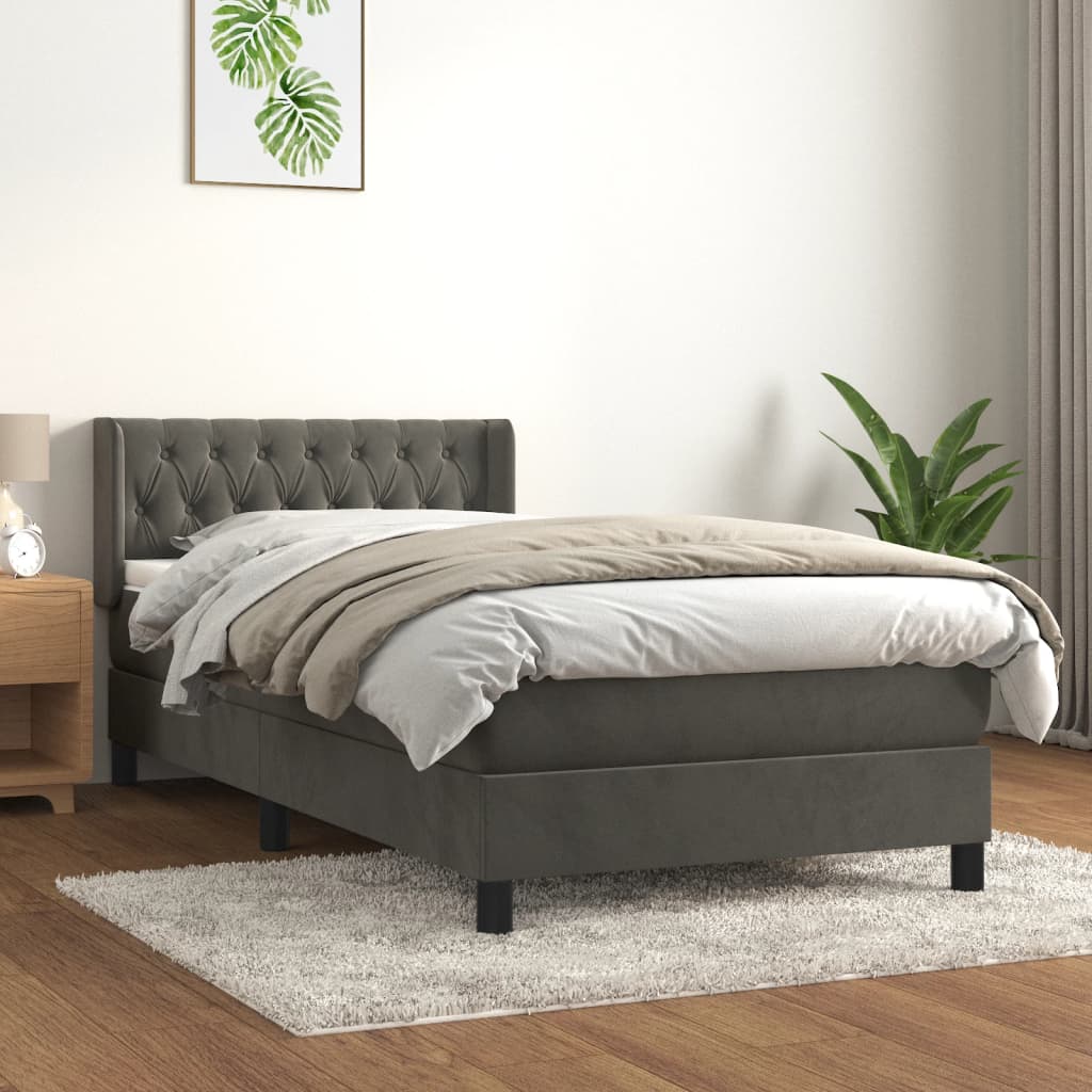 Boxspring met matras fluweel donkergrijs 90x190 cm is nu te koop bij PeponiXL, paradijselijk wonen!