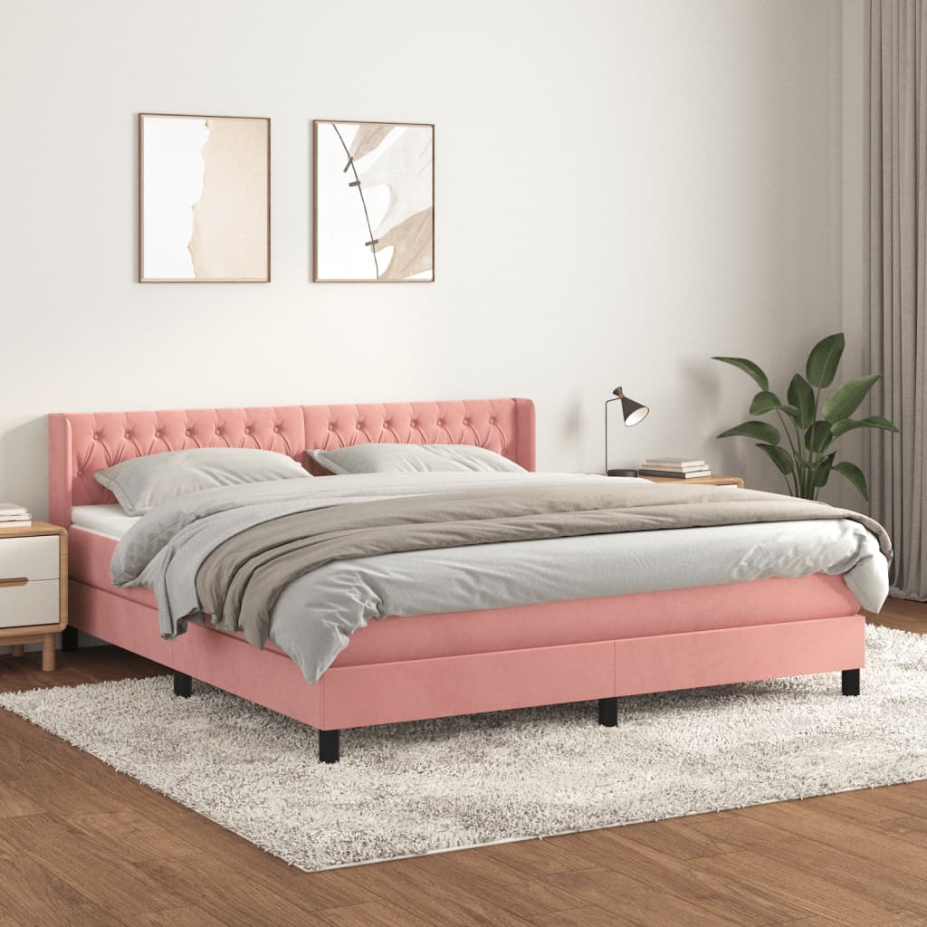 Boxspring met matras fluweel roze 160x200 cm is nu te koop bij PeponiXL, paradijselijk wonen!
