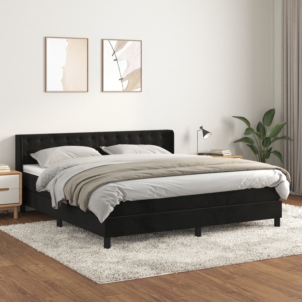 Boxspring met matras fluweel zwart 180x200 cm is nu te koop bij PeponiXL, paradijselijk wonen!