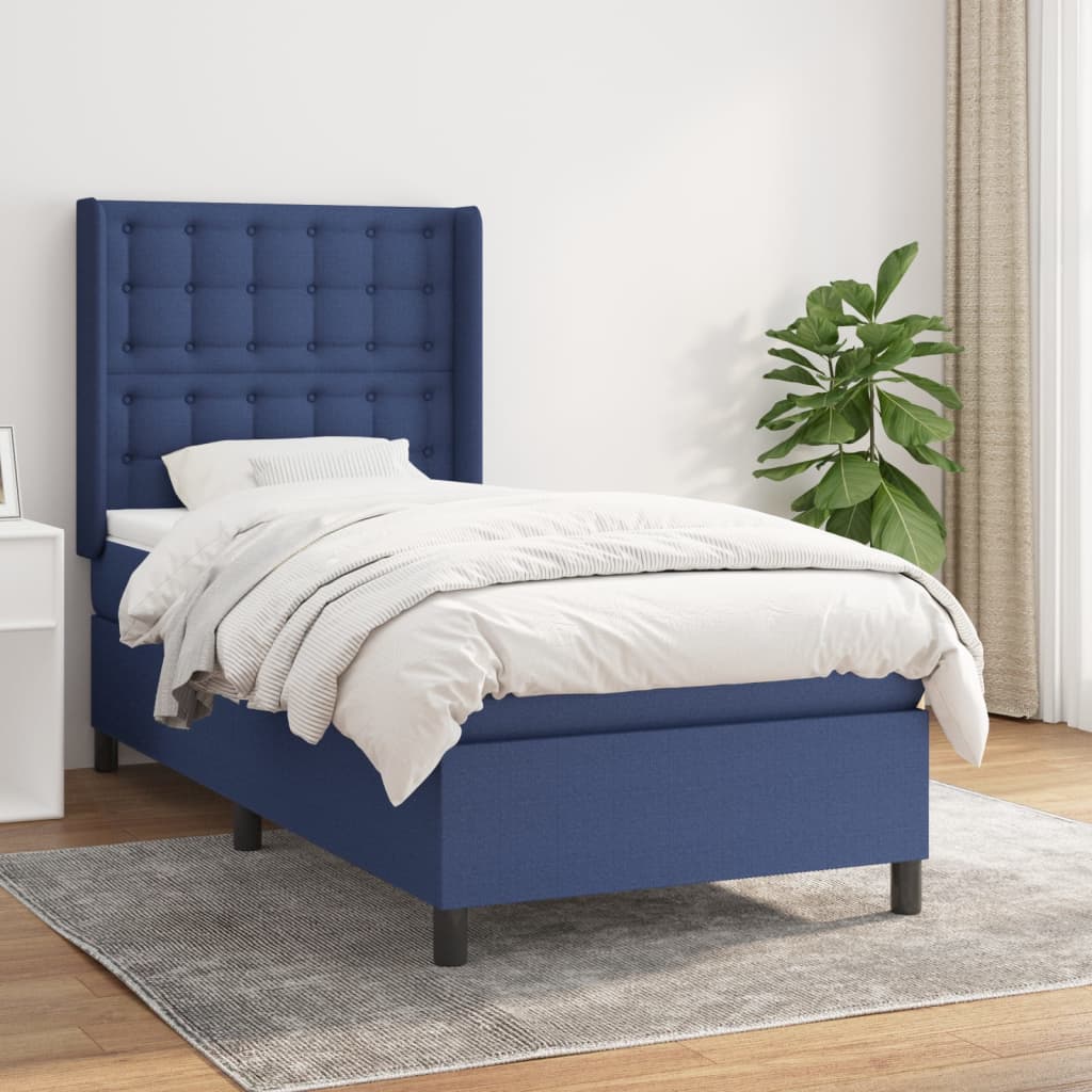 Boxspring met matras stof blauw 90x200 cm is nu te koop bij PeponiXL, paradijselijk wonen!