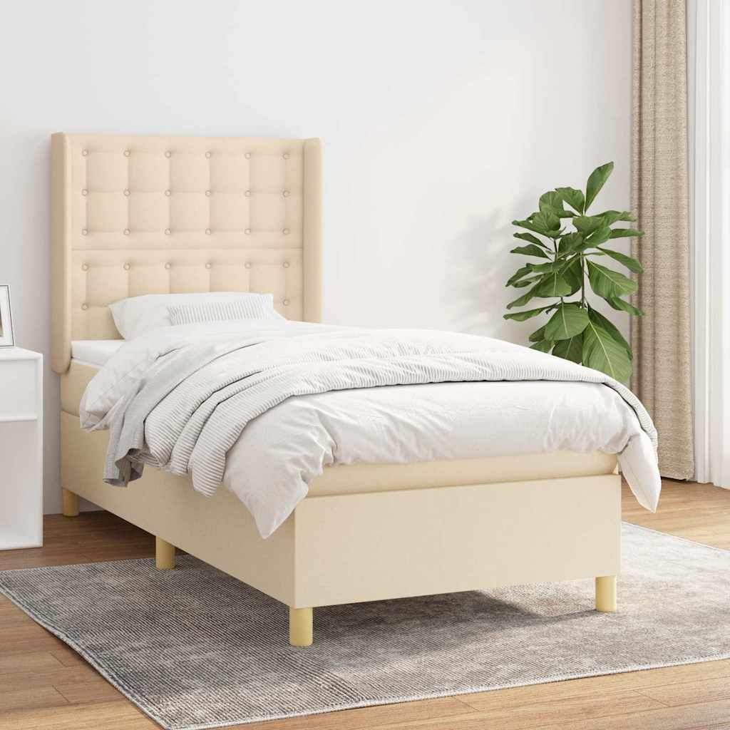 Boxspring met matras stof crèmekleurig 80x200 cm is nu te koop bij PeponiXL, paradijselijk wonen!