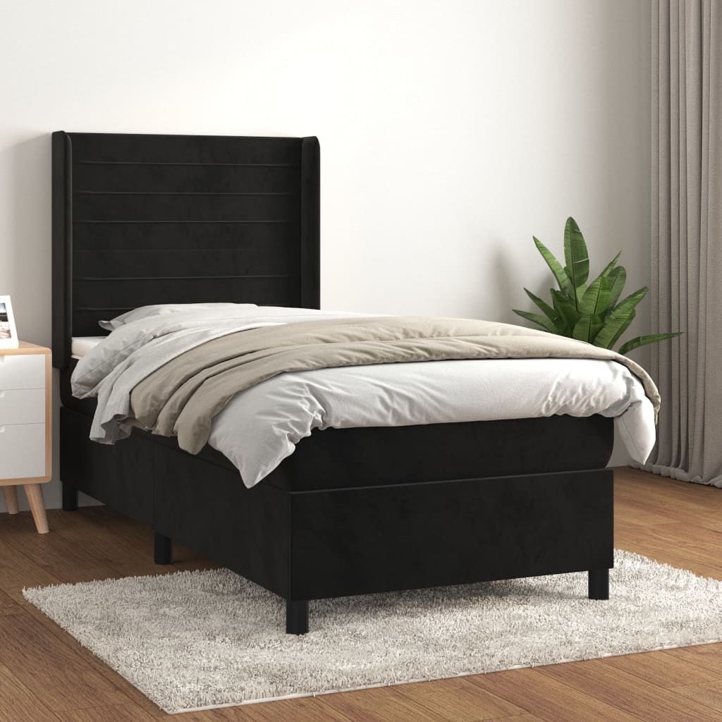 Boxspring met matras fluweel zwart 90x190 cm is nu te koop bij PeponiXL, paradijselijk wonen!