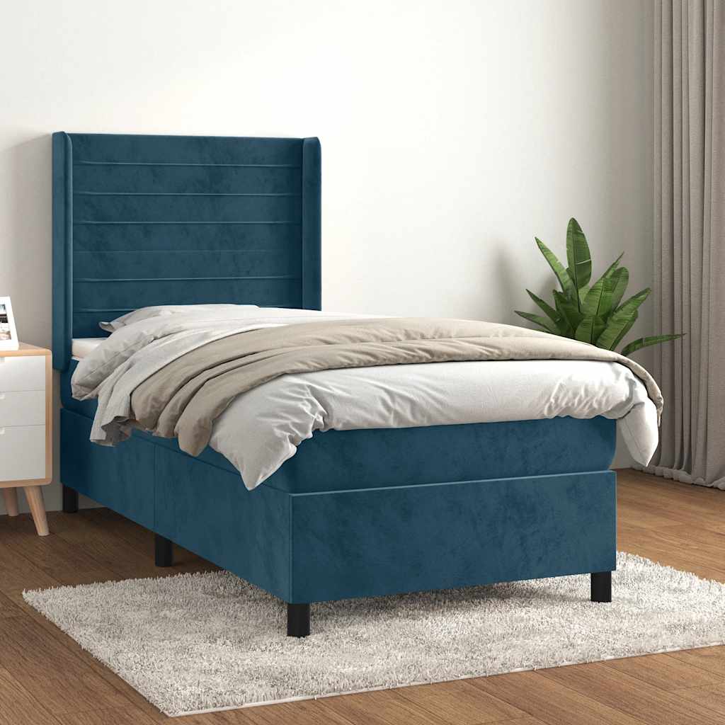 Boxspring met matras fluweel donkerblauw 90x190 cm is nu te koop bij PeponiXL, paradijselijk wonen!