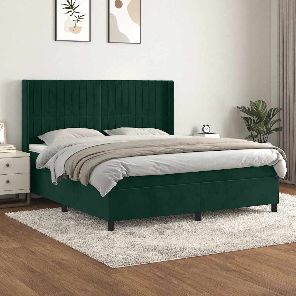 Boxspring met matras fluweel donkergroen 160x200 cm is nu te koop bij PeponiXL, paradijselijk wonen!