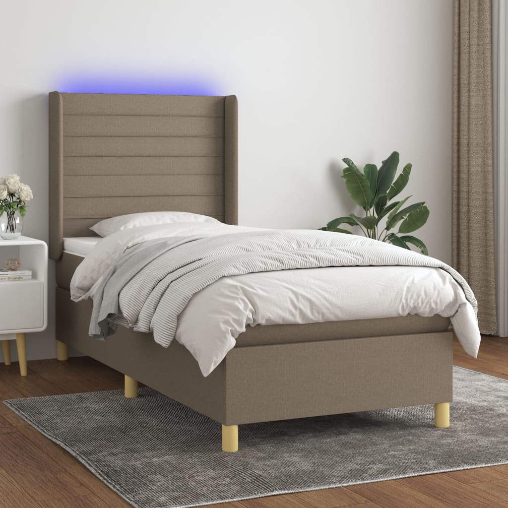 Boxspring met matras en LED stof taupe 90x190 cm is nu te koop bij PeponiXL, paradijselijk wonen!