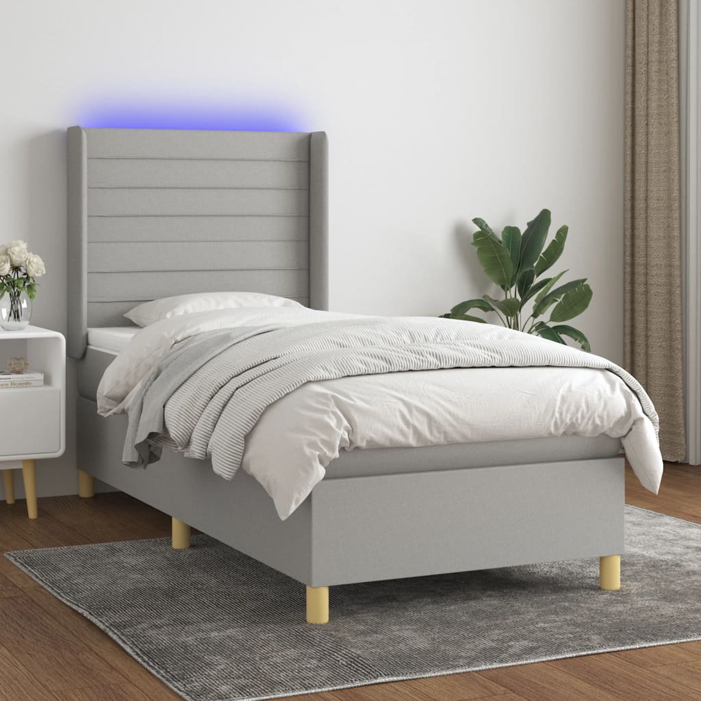 Boxspring met matras en LED stof lichtgrijs 90x200 cm is nu te koop bij PeponiXL, paradijselijk wonen!