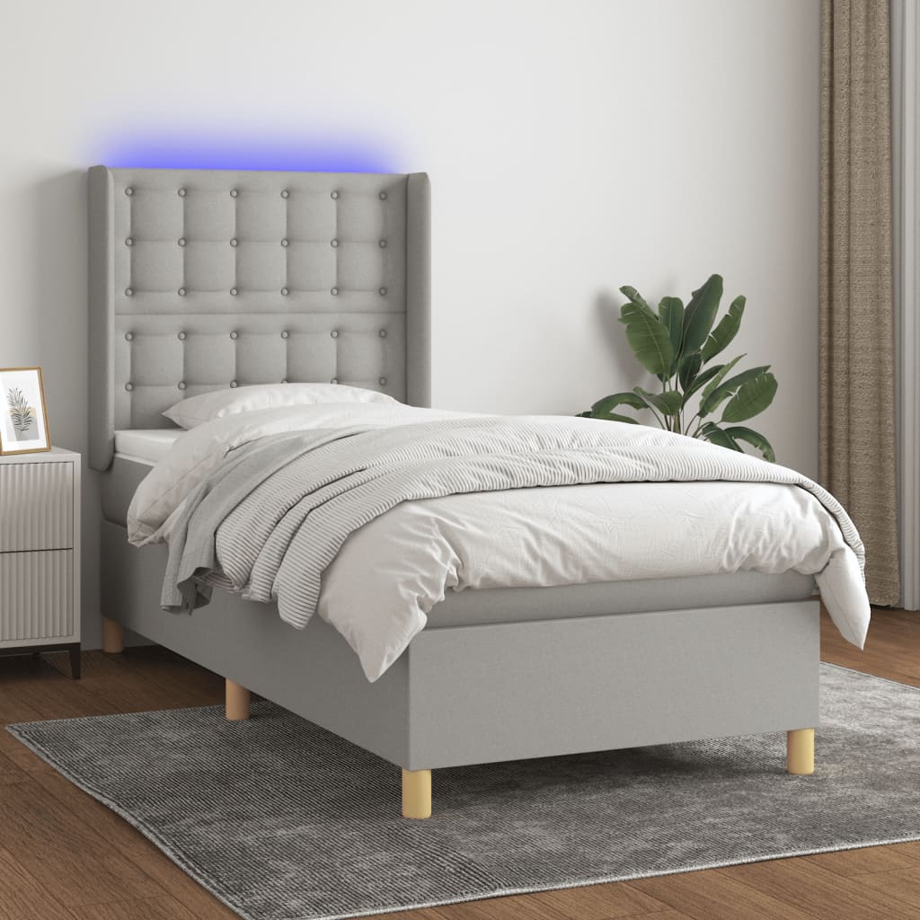 Boxspring met matras en LED stof lichtgrijs 90x200 cm is nu te koop bij PeponiXL, paradijselijk wonen!