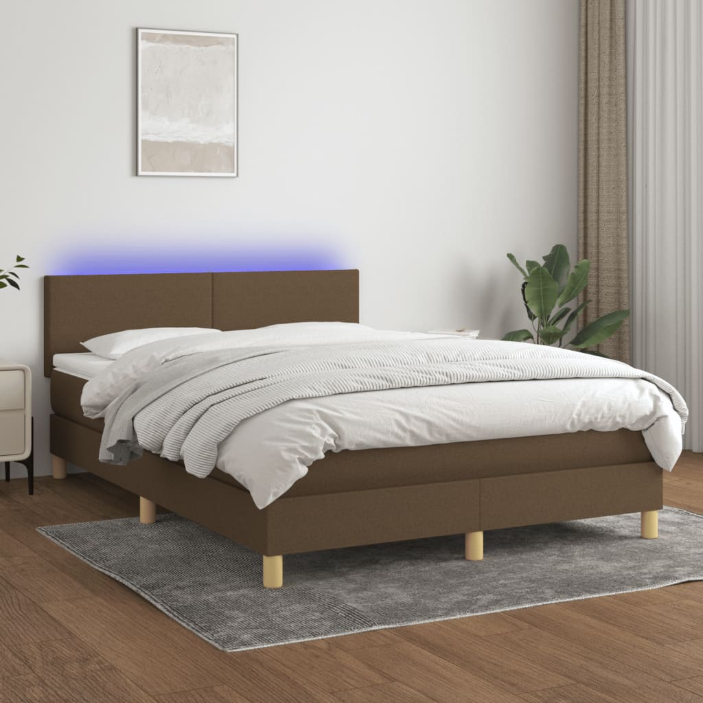 Boxspring met matras en LED stof donkerbruin 140x200 cm is nu te koop bij PeponiXL, paradijselijk wonen!