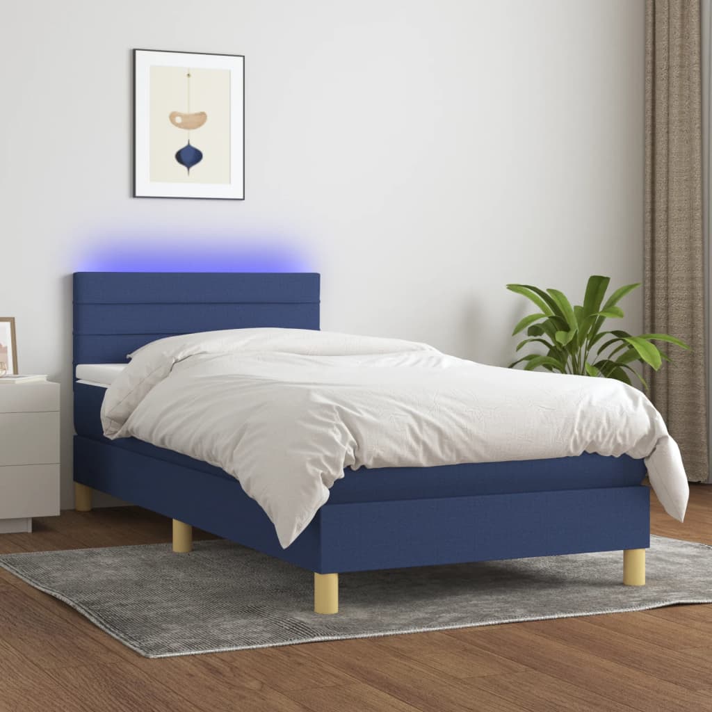 Boxspring met matras en LED stof blauw 100x200 cm is nu te koop bij PeponiXL, paradijselijk wonen!