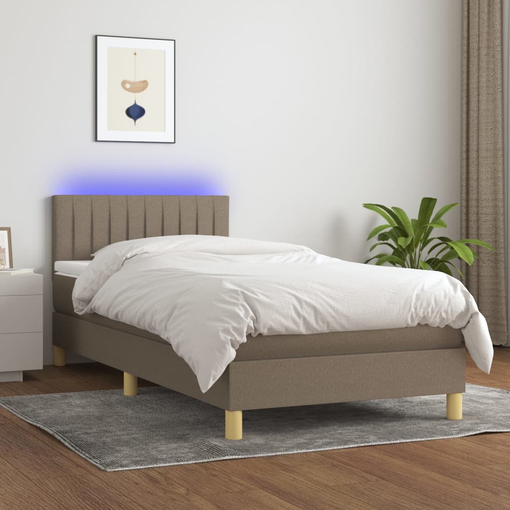Boxspring met matras en LED stof taupe 80x200 cm is nu te koop bij PeponiXL, paradijselijk wonen!