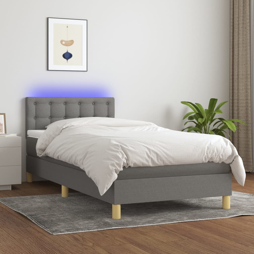 Boxspring met matras en LED stof donkergrijs 90x200 cm is nu te koop bij PeponiXL, paradijselijk wonen!