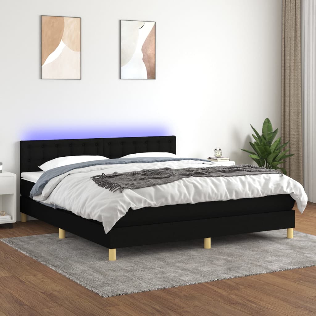 Boxspring met matras en LED stof zwart 180x200 cm is nu te koop bij PeponiXL, paradijselijk wonen!