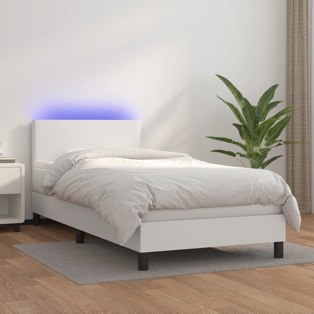 Boxspring met matras en LED kunstleer wit 80x200 cm is nu te koop bij PeponiXL, paradijselijk wonen!