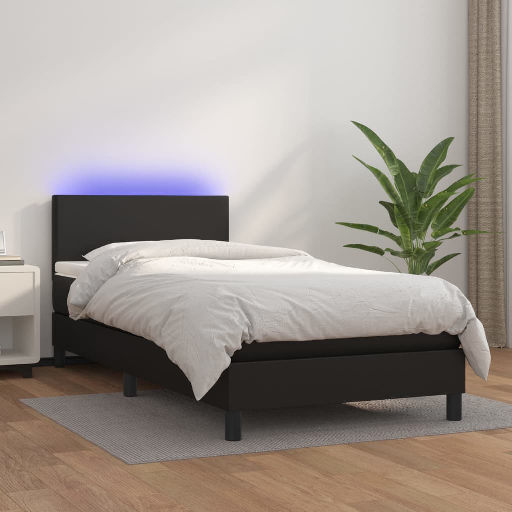 Boxspring met matras en LED kunstleer zwart 90x200 cm is nu te koop bij PeponiXL, paradijselijk wonen!