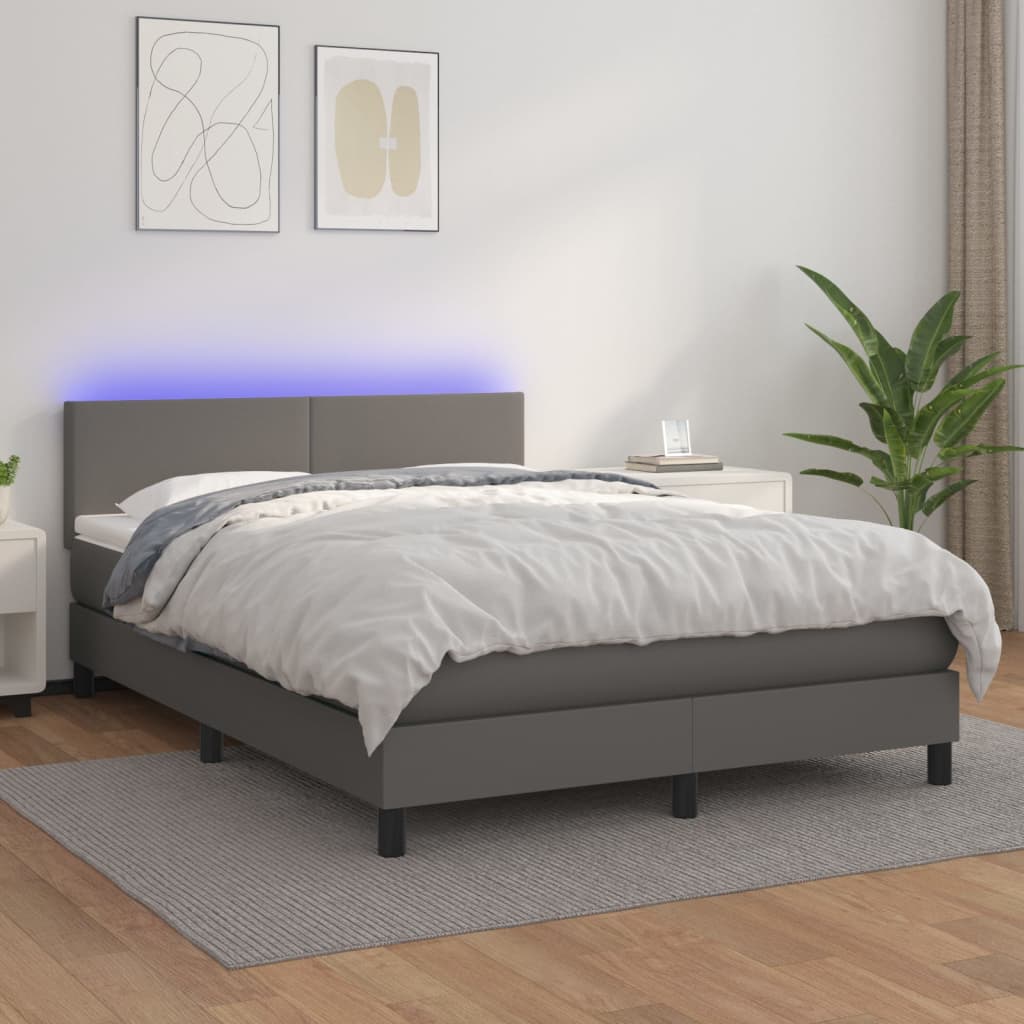 Boxspring met matras en LED kunstleer grijs 140x190 cm is nu te koop bij PeponiXL, paradijselijk wonen!