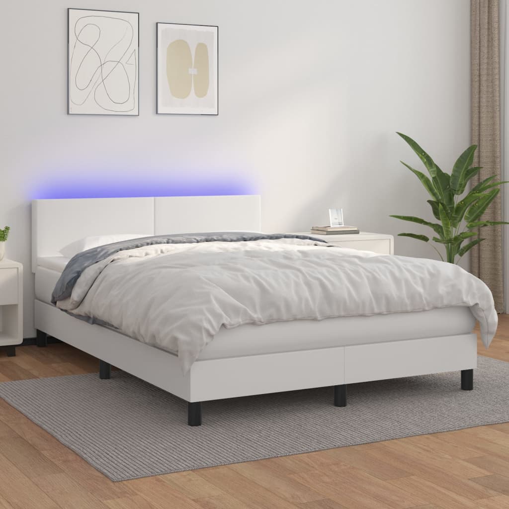 Boxspring met matras en LED kunstleer wit 140x200 cm is nu te koop bij PeponiXL, paradijselijk wonen!