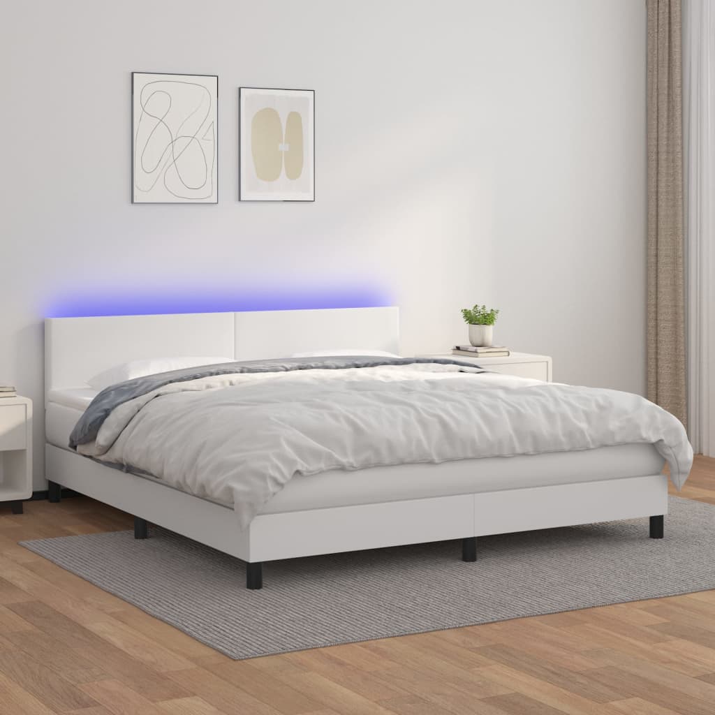 Boxspring met matras en LED kunstleer wit 160x200 cm is nu te koop bij PeponiXL, paradijselijk wonen!