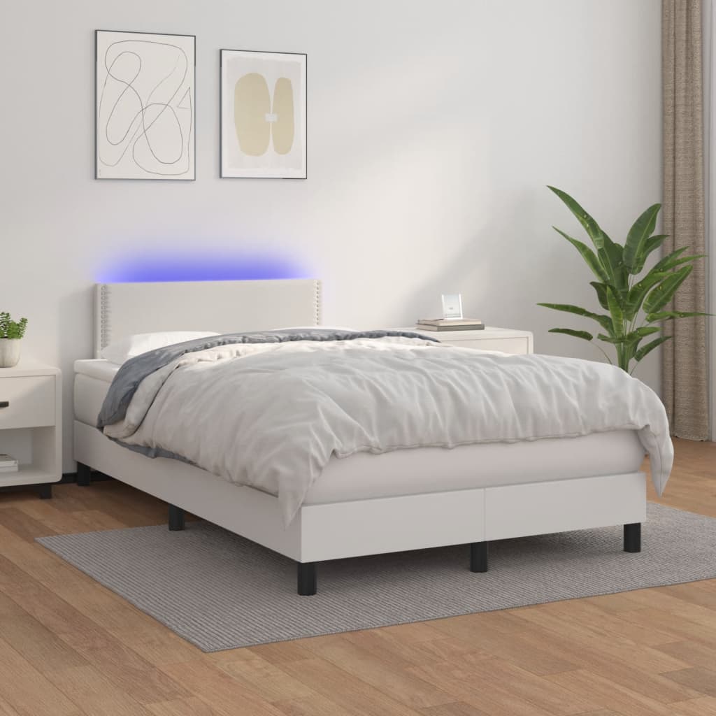 Boxspring met matras en LED kunstleer wit 120x200 cm is nu te koop bij PeponiXL, paradijselijk wonen!