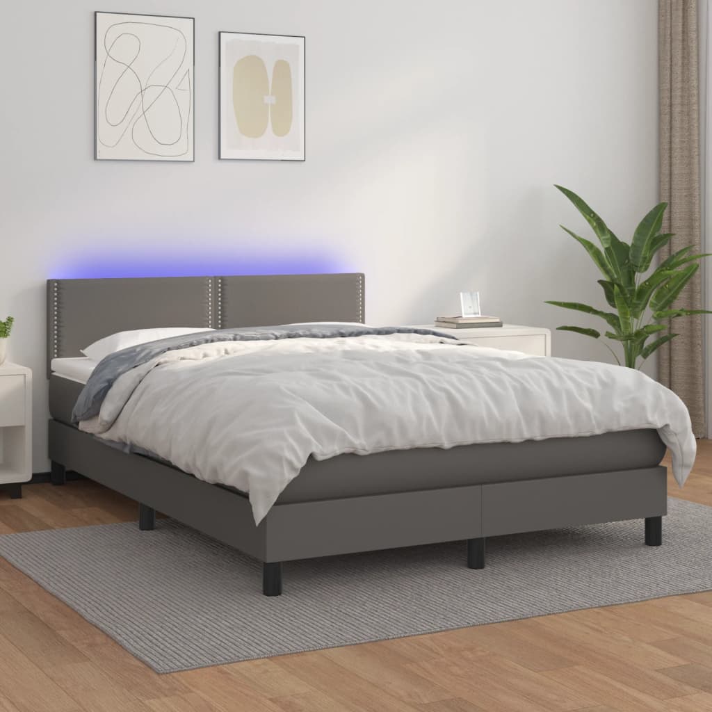 Boxspring met matras en LED kunstleer grijs 140x200 cm is nu te koop bij PeponiXL, paradijselijk wonen!