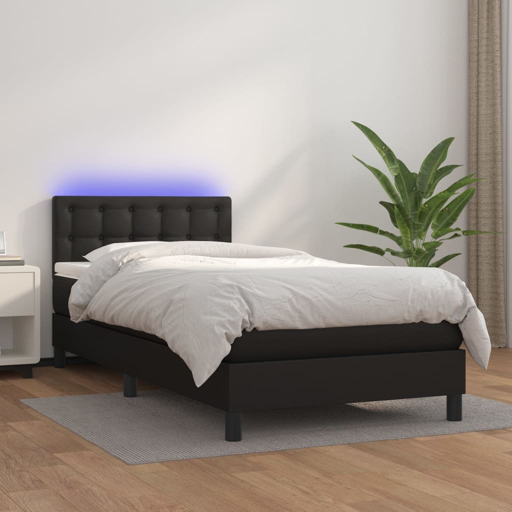Boxspring met matras en LED kunstleer zwart 90x200 cm is nu te koop bij PeponiXL, paradijselijk wonen!