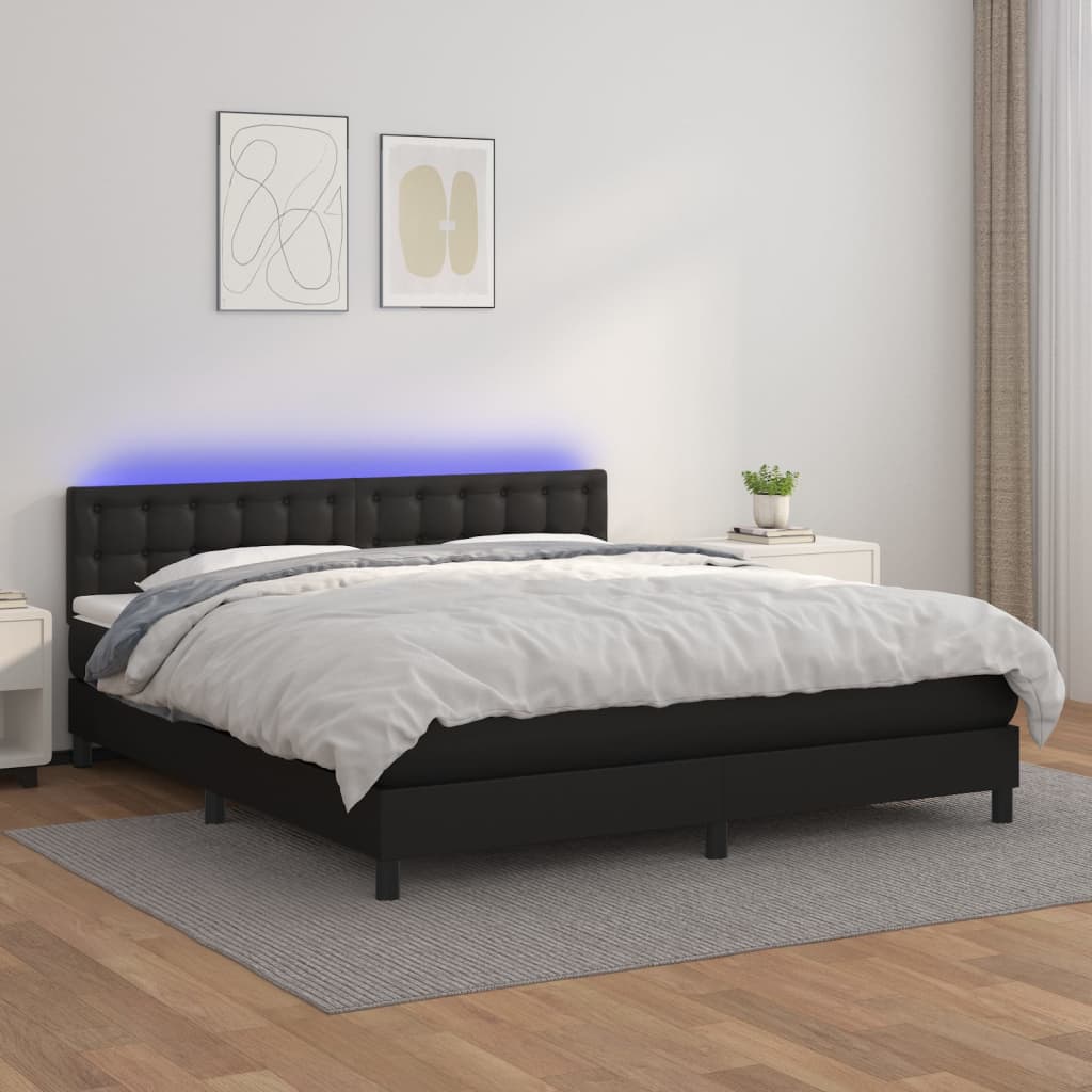Boxspring met matras en LED kunstleer zwart 160x200 cm is nu te koop bij PeponiXL, paradijselijk wonen!