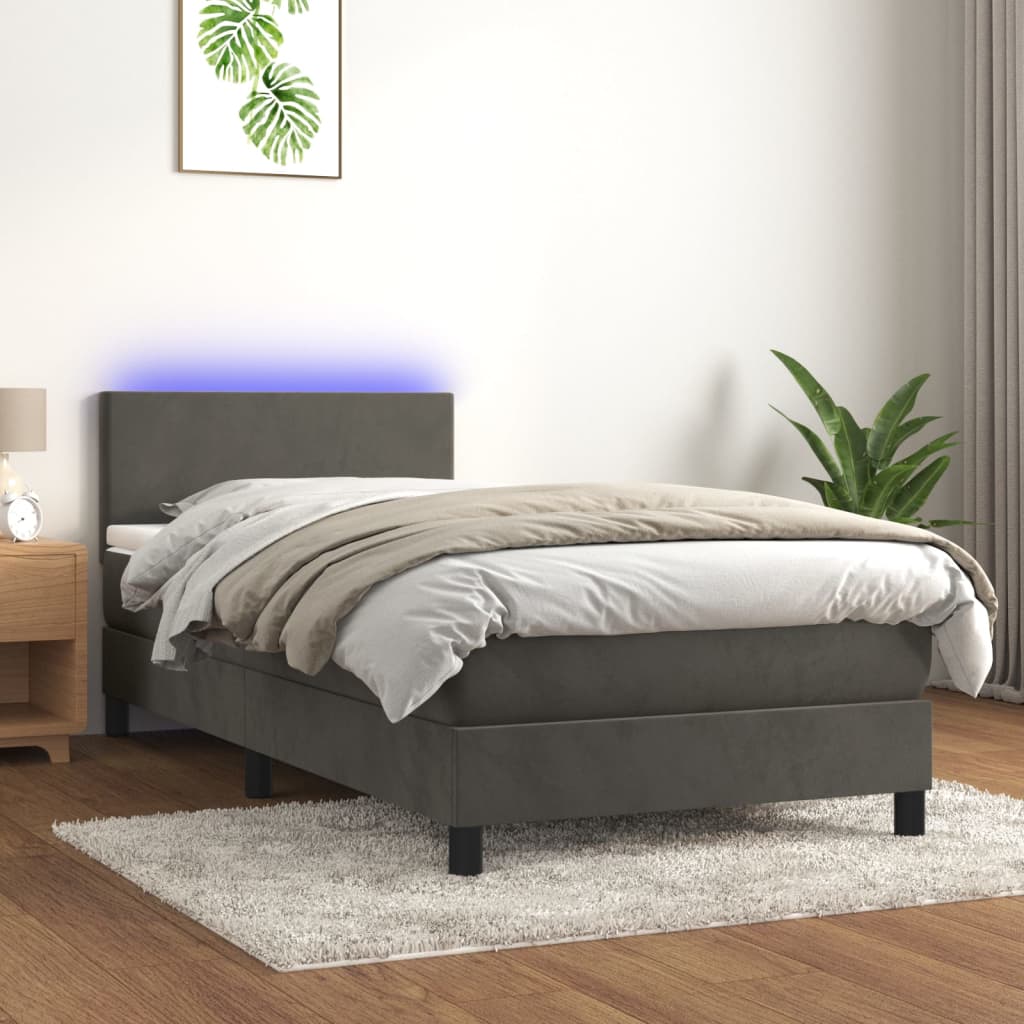 Boxspring met matras en LED fluweel donkergrijs 90x190 cm is nu te koop bij PeponiXL, paradijselijk wonen!
