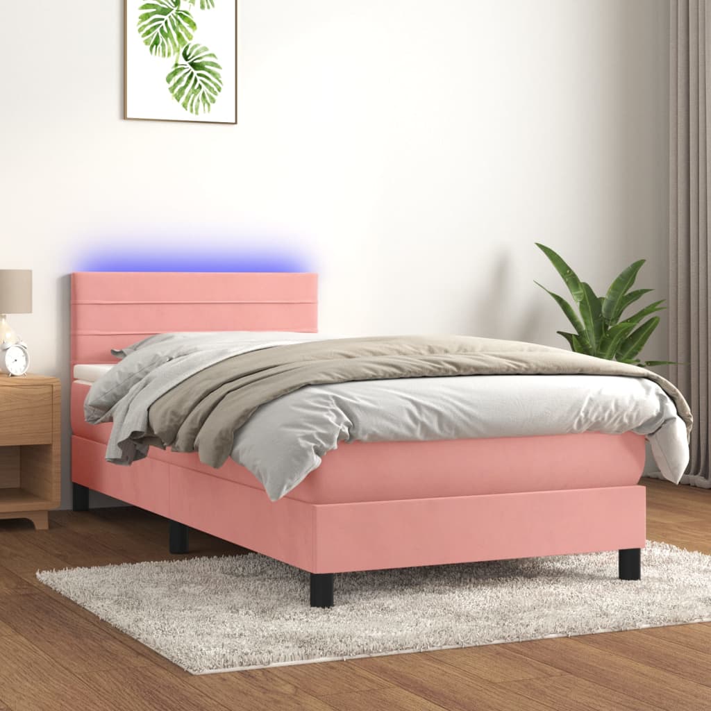 Boxspring met matras en LED fluweel roze 80x200 cm is nu te koop bij PeponiXL, paradijselijk wonen!