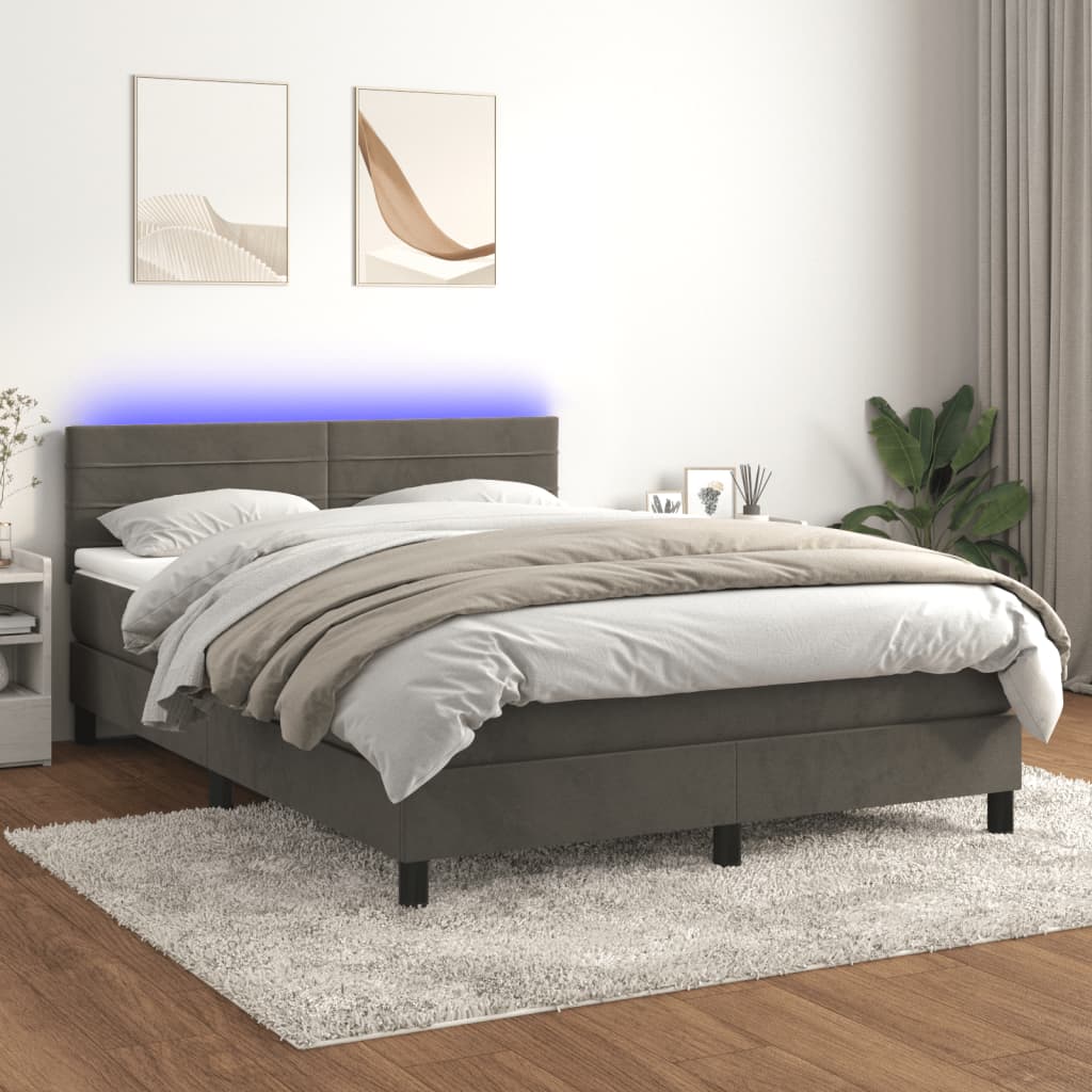 Boxspring met matras en LED fluweel donkergrijs 140x190 cm is nu te koop bij PeponiXL, paradijselijk wonen!