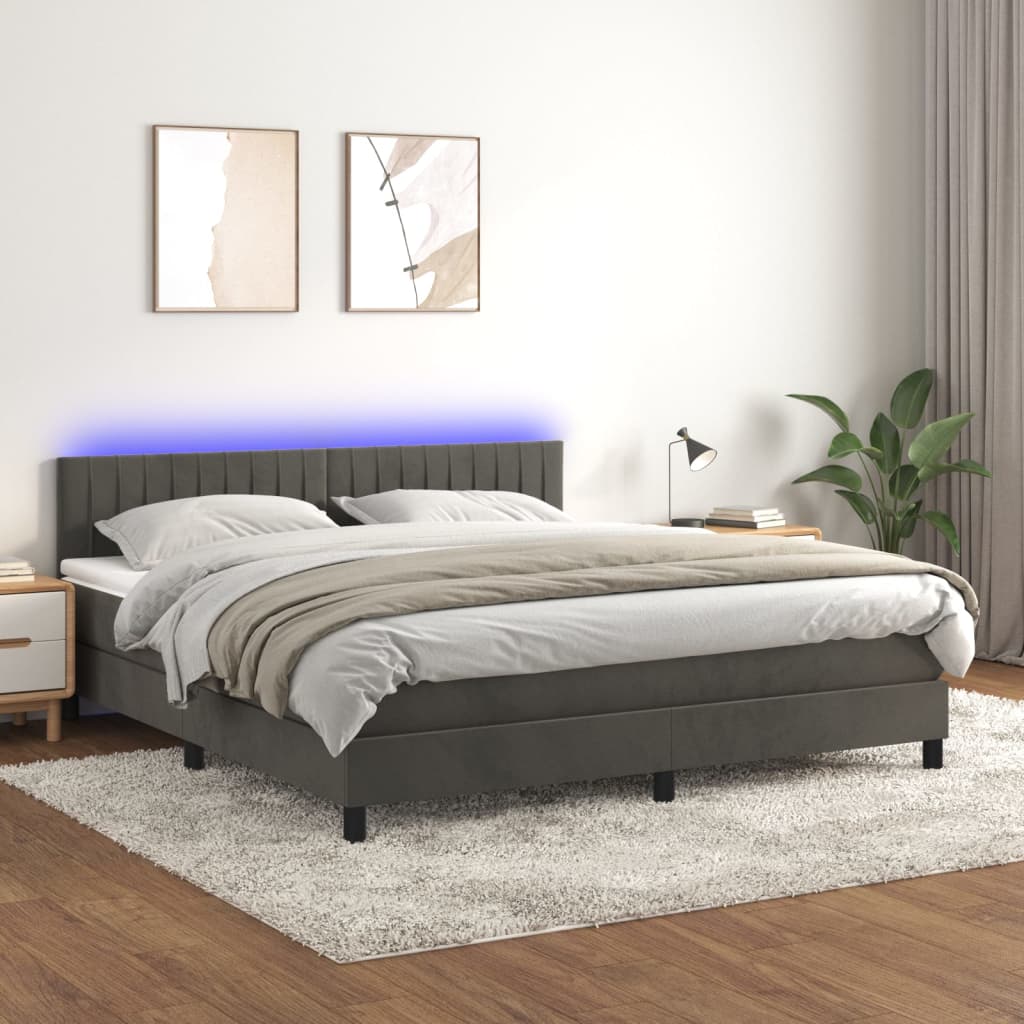 Boxspring met matras en LED fluweel donkergrijs 160x200 cm is nu te koop bij PeponiXL, paradijselijk wonen!