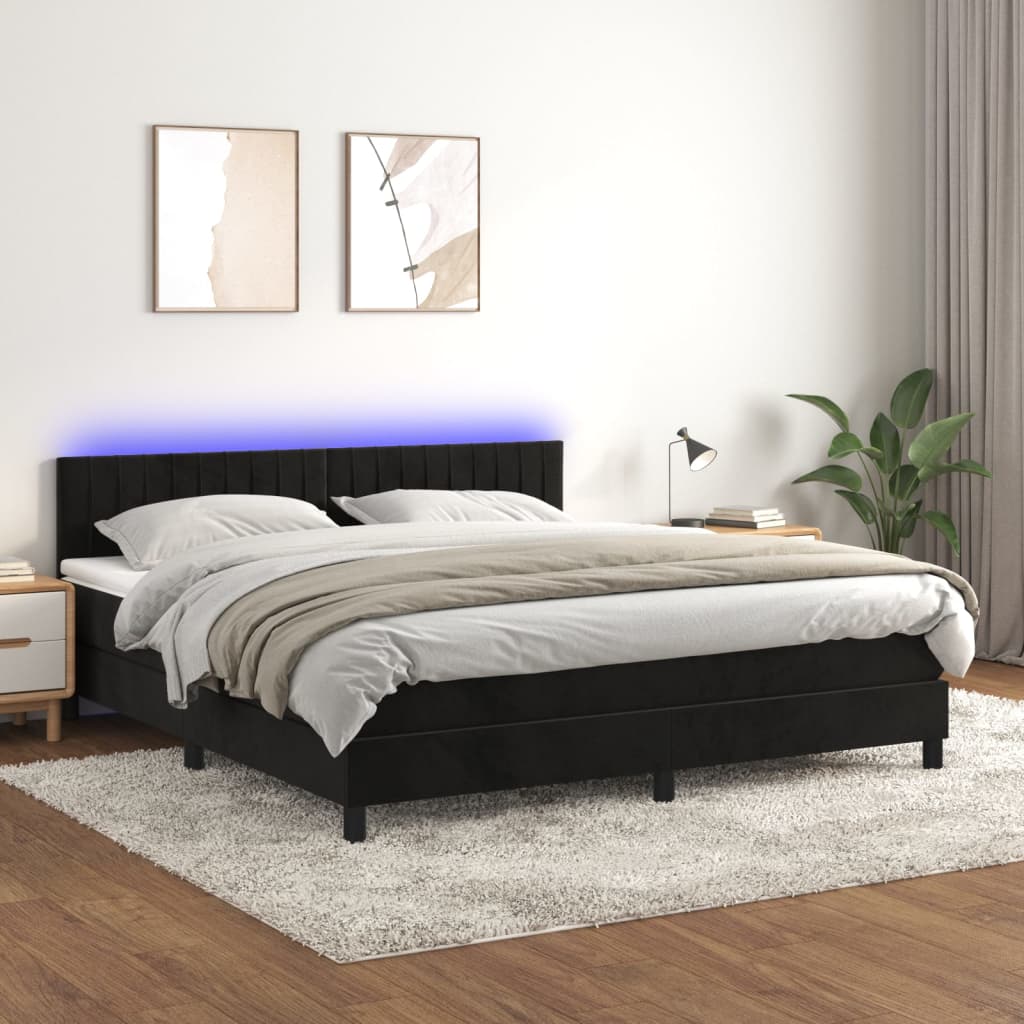 Boxspring met matras en LED fluweel zwart 160x200 cm is nu te koop bij PeponiXL, paradijselijk wonen!