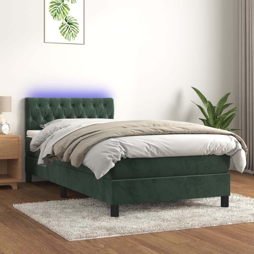 Boxspring met matras en LED fluweel donkergroen 100x200 cm is nu te koop bij PeponiXL, paradijselijk wonen!