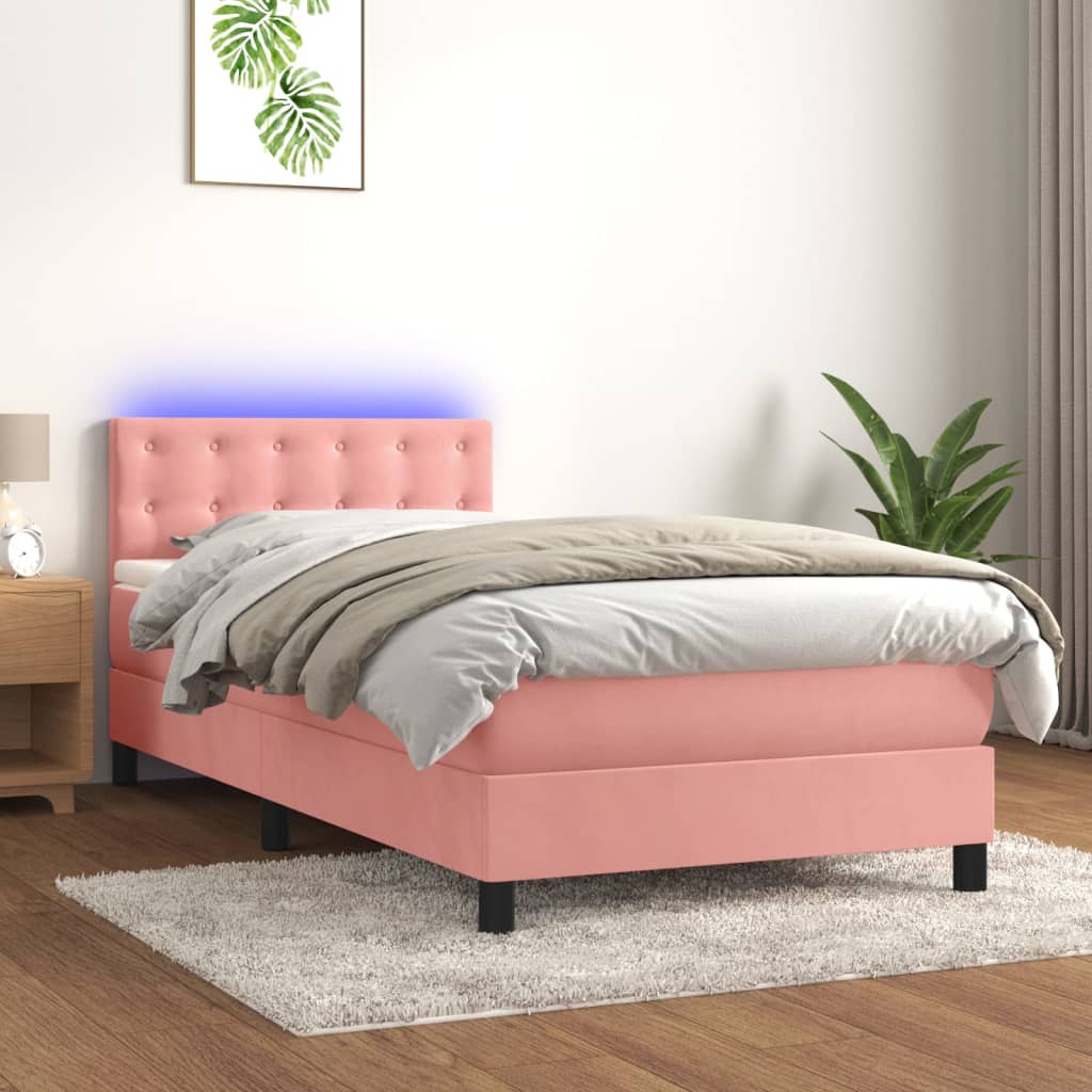 Boxspring met matras en LED fluweel roze 80x200 cm is nu te koop bij PeponiXL, paradijselijk wonen!